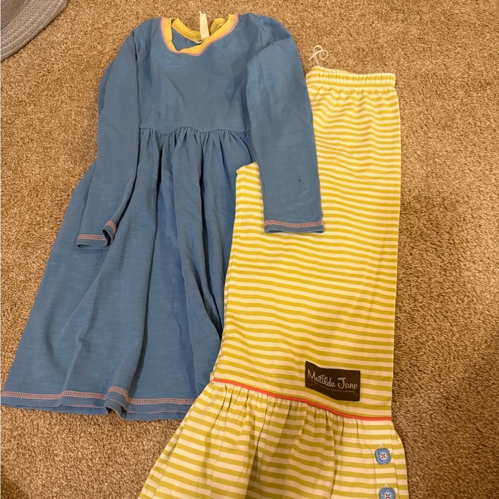 Matilda Jane Blue Dress with Yellow Striped Pants